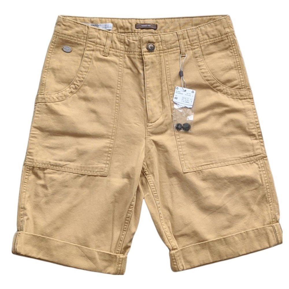 NEW MANGO Men cargo Bermuda fatigue shorts in camel color size 30 @i